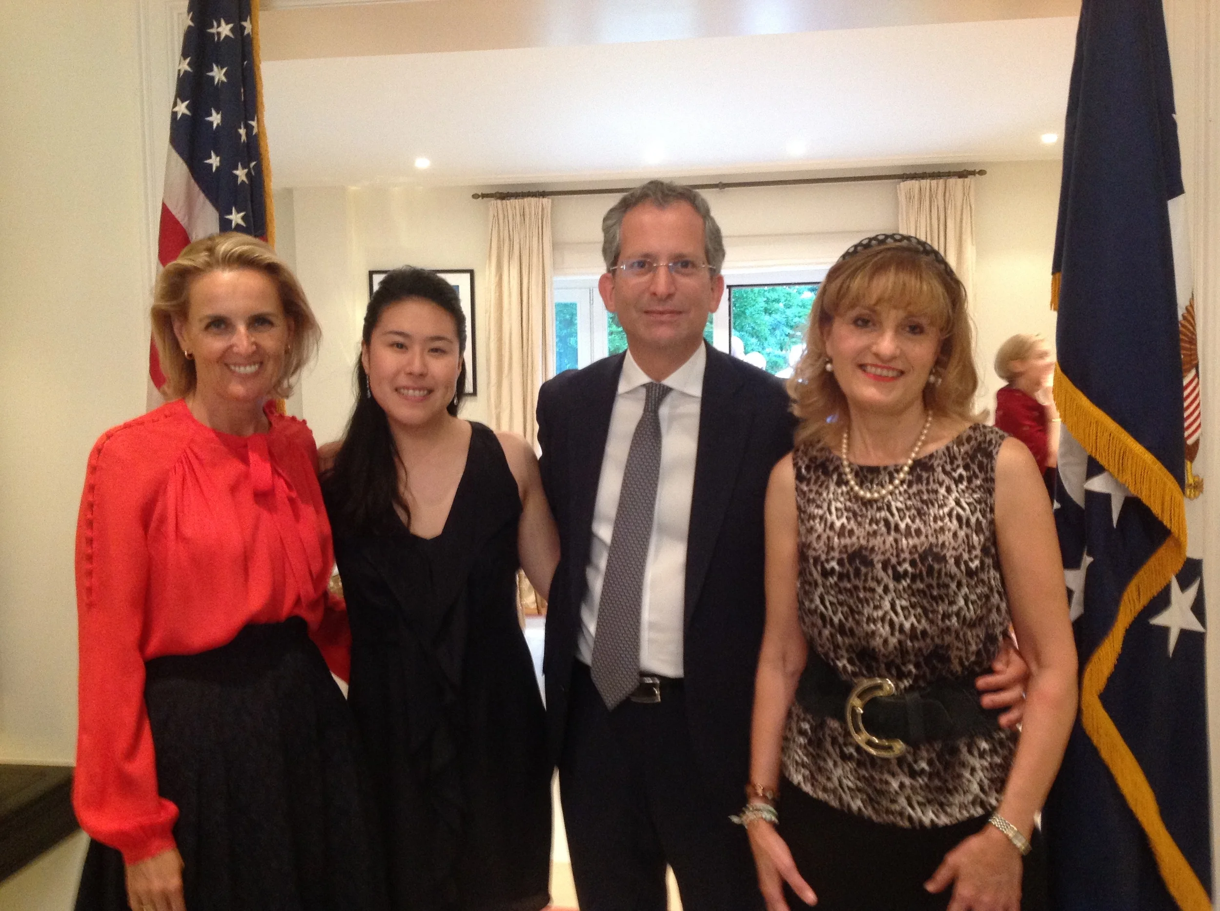 From left to right: Mrs. Alessandra Mac Crohon Gardner, cellist Deborah Pae, Ambassador Anthony L. Gardner, and pianist Dana Protopopescu