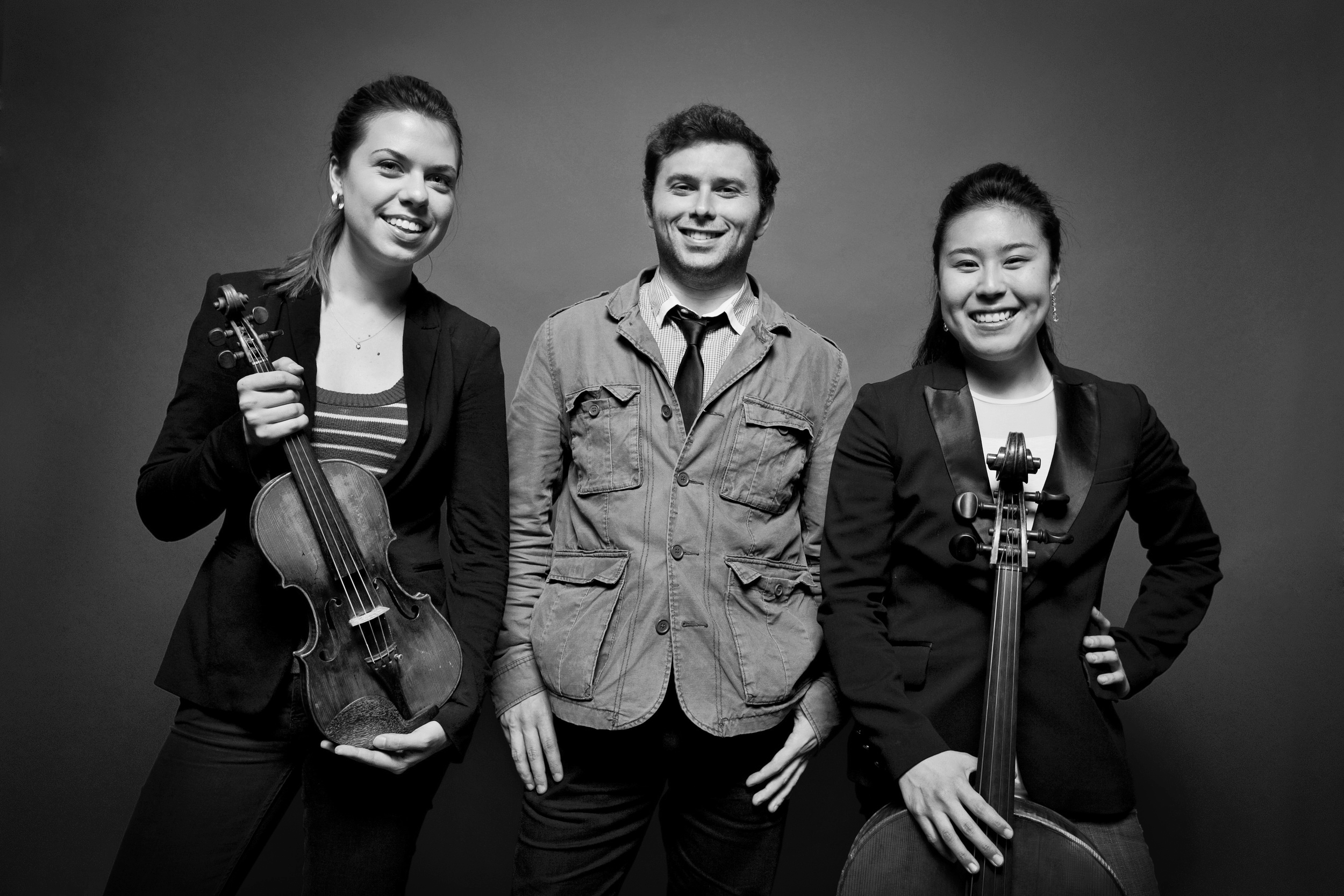 From Left to Right: Tessa Lark , violin; Misha Namirovsky, piano; Deborah Pae , cello