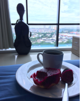 A quiet 5:30am breakfast with Vincenzo. Red dragon fruit scooped right out of its shell and coffee while watching Jakarta slowly wake up. Jet lag has its benefits ☕️ 😴
