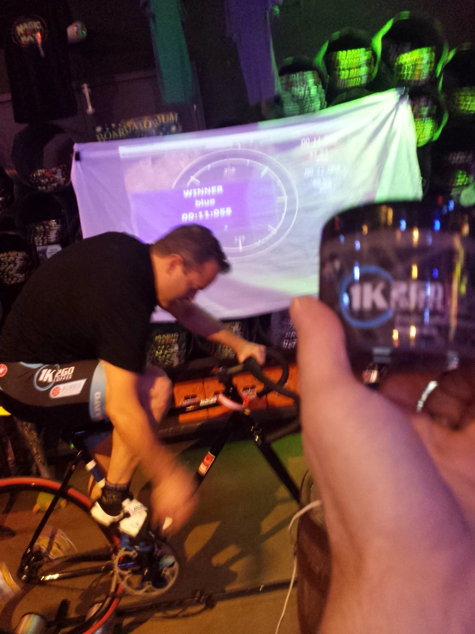 Both Kevin D and the sweet 1k2Go maple coffee embro he brought to add to our grand prize buckets are blurry, but we have fast fun here at Vermont Goldsprints, and sometimes our cameras can't catch it all!