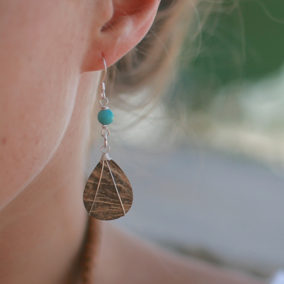 Turquoise and Coconut Earrings