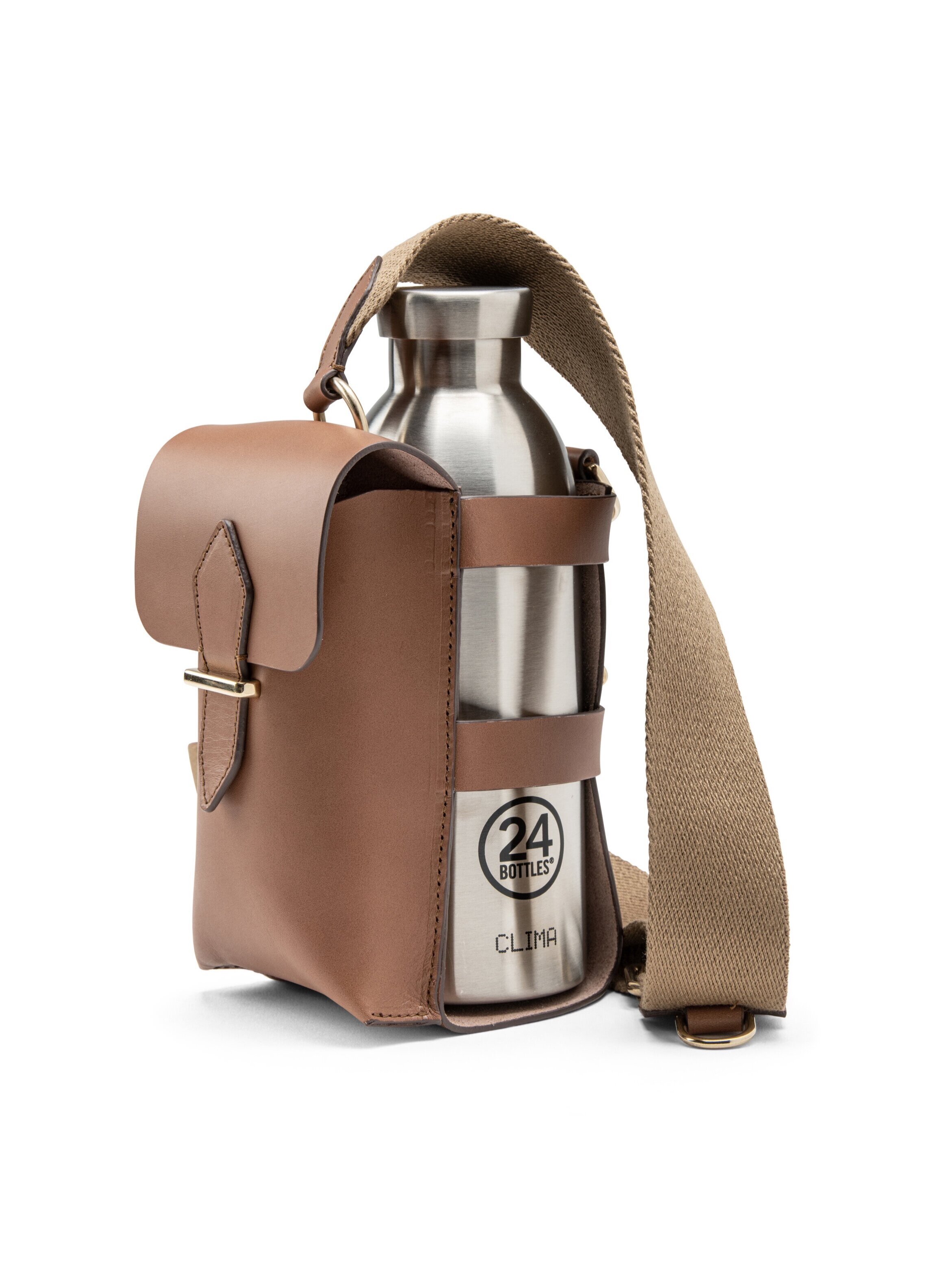 leather backpack with bottle holder