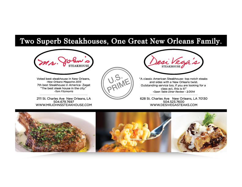  Gambit ad for Desi Vega's and Mr. John's Steakhouse, New Orleans 