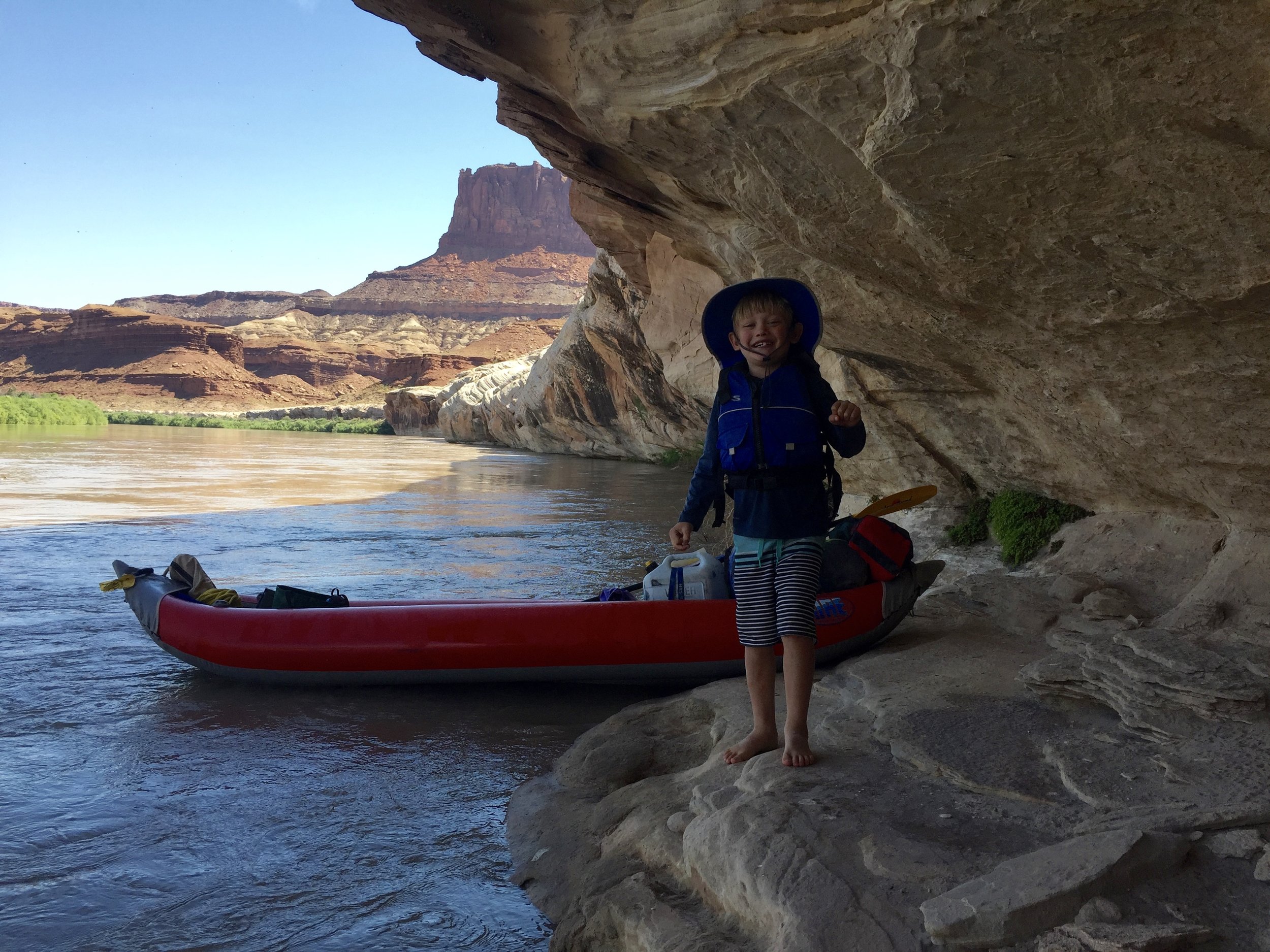 Lunch break in the shade of the emerging White Rim, Canyonlands National Park — photo © Chad Niehaus