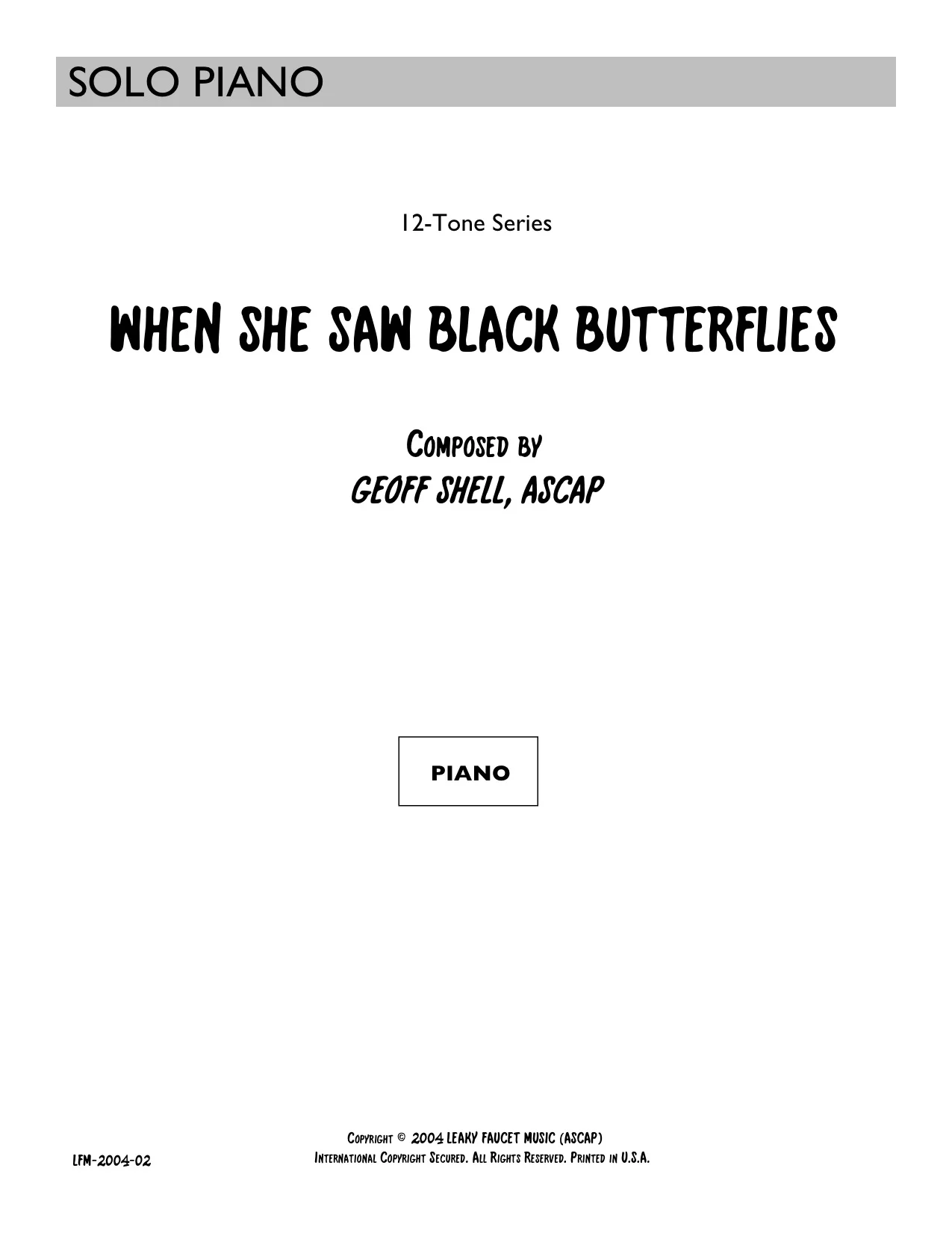When She Saw Black Butterflies - Score
