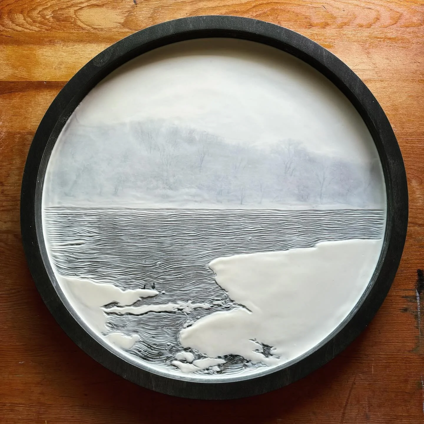 Mississippi River ❄️ 
18&rdquo; round
#encausticphotography