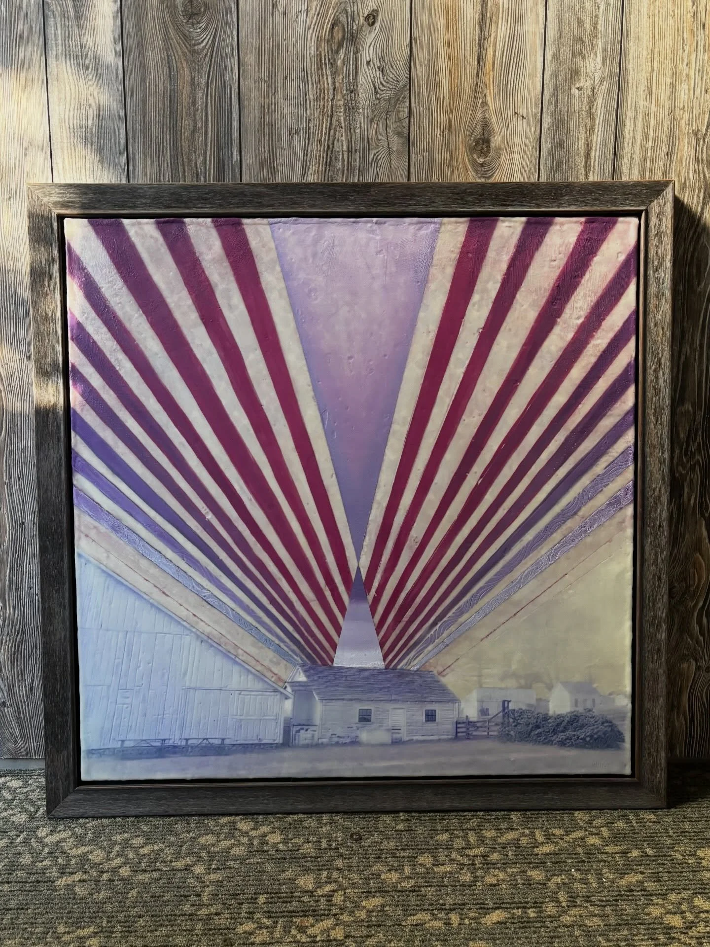 There&rsquo;s a Hole in the Roof. Encaustic photography, oil paint, and pastel. 30x30&rdquo;

#encausticphotography #mnartist #encaustic #mcadartsale #mcadartsale2026