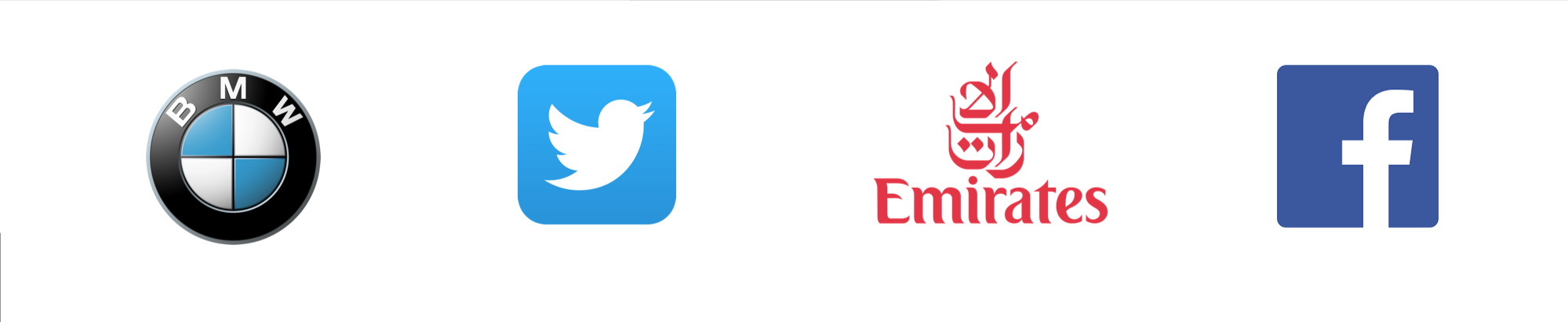 BMW, Emirates, Twitter and Facebook logos