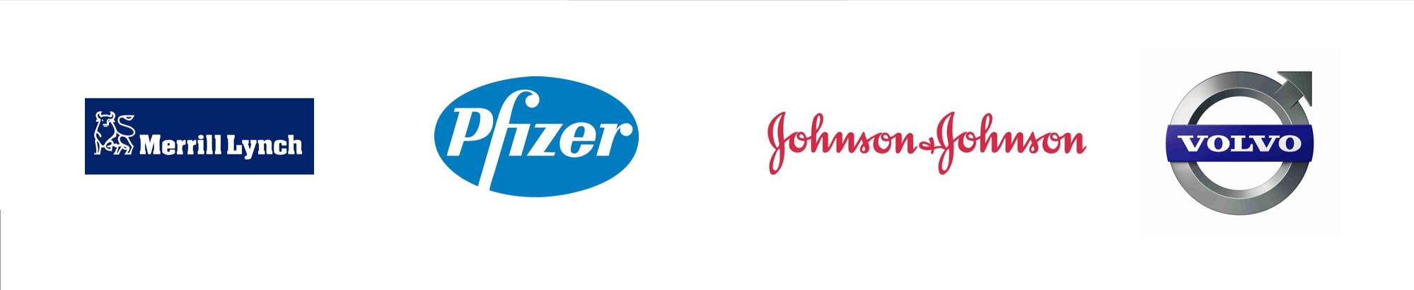 Merrill Lynch, Pfizer, Johnson &amp; Johnson and Volvo logos