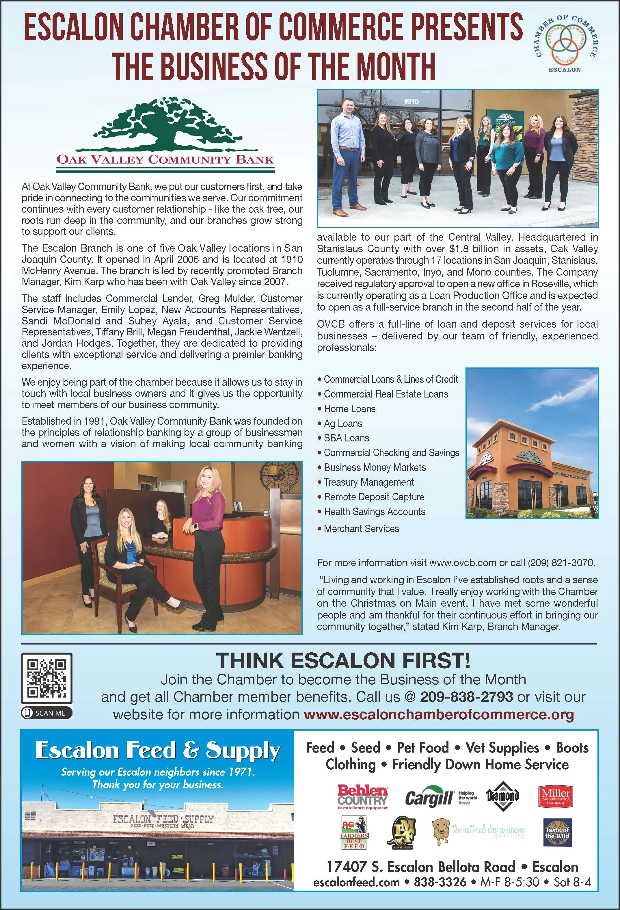 Oak Valley Community Bank — Escalon Chamber of Commerce