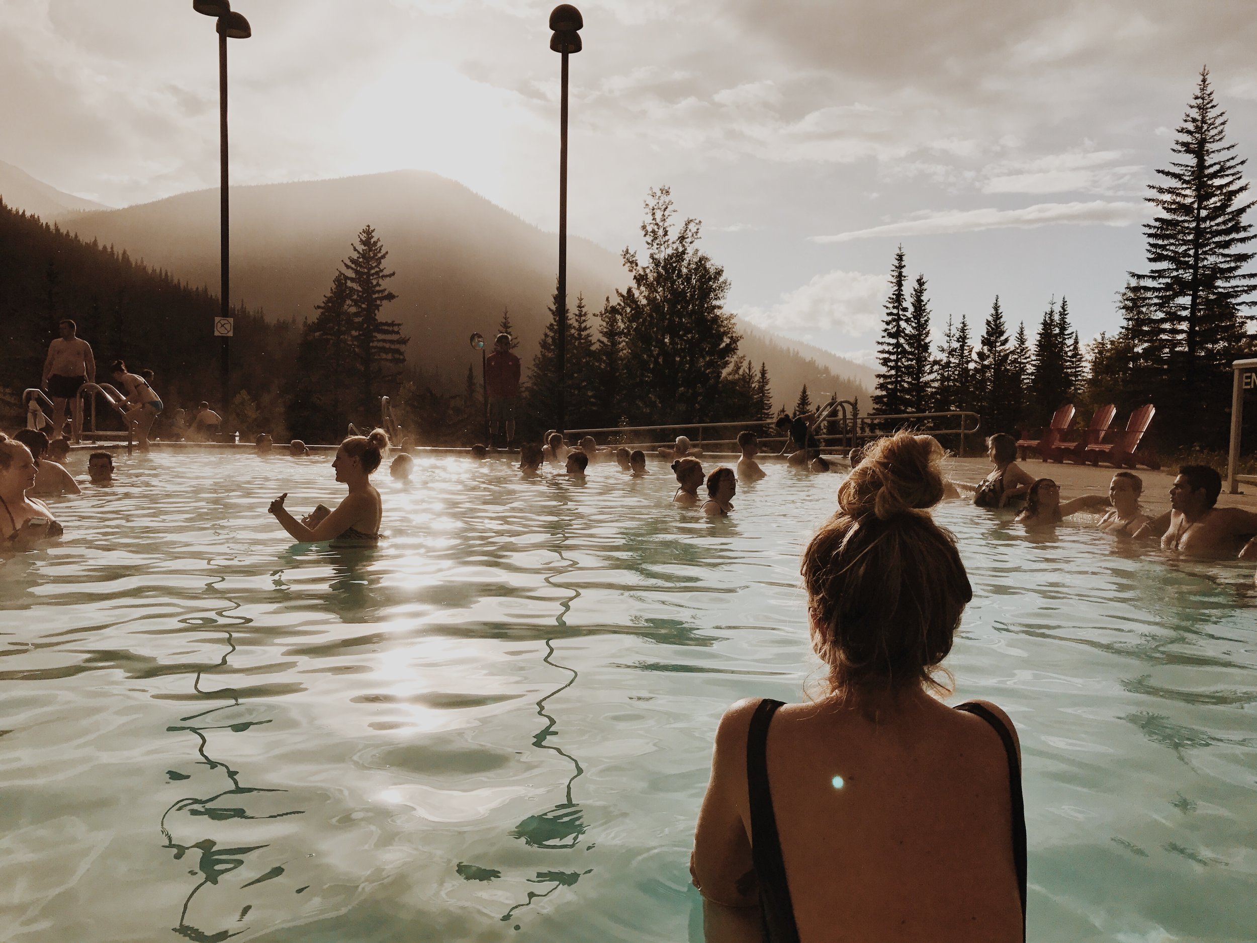 After our first day of hiking around Jasper we drove out (one of the prettiest drives I've ever done) to Miette Hot Springs. This moment that Antrom Kury caught was just as the rain stopped, looking out into the mountains and there was an insane rainbow behind us! WHAT!!!!!!