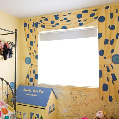 A young girls room with custom designed mural surrounding the large window.