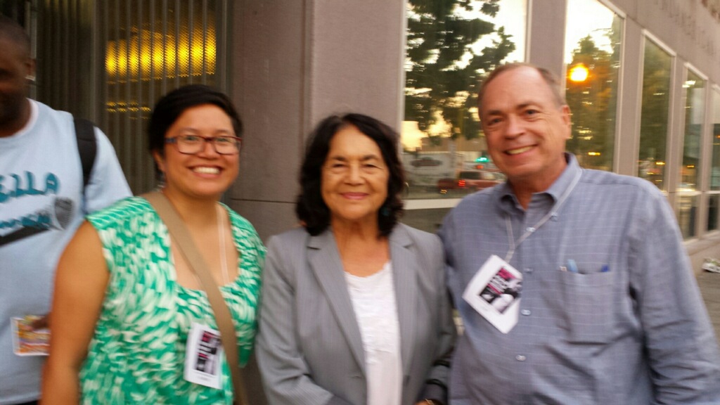 Human Agenda Board Member Fhatima Paulino and Executive Director Richard Hobbs with Dolores Huerta.