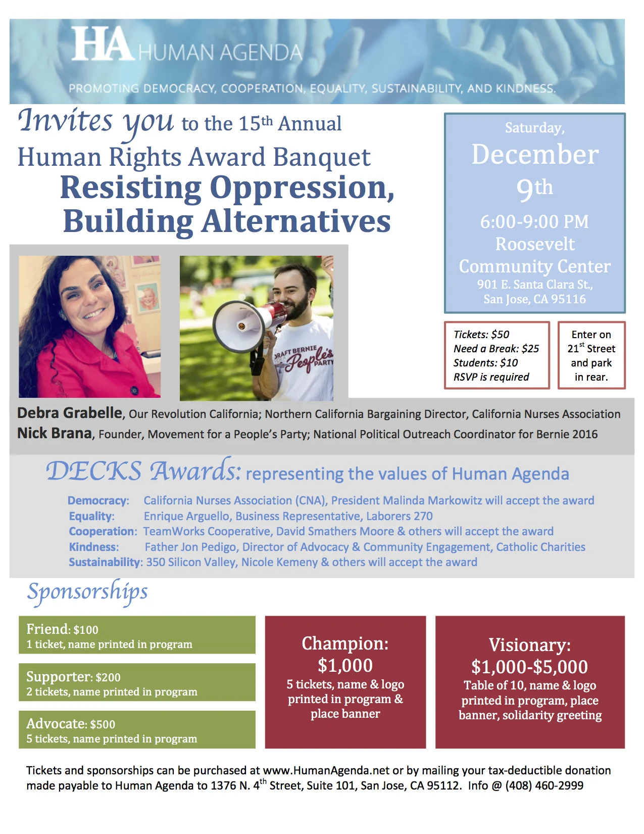 Ticket(s) for 15th Annual Human Rights Banquet & Award Ceremony