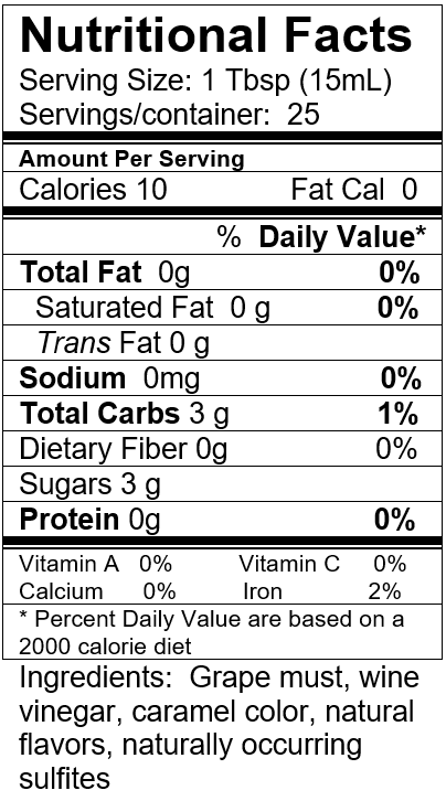 Pomegranate Flavored Traditional Dark Balsamic Vinegar Ingredient and Nutrition Info.PNG