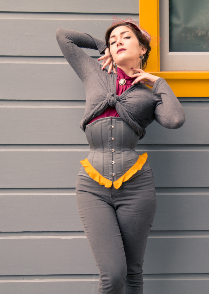 Pop Antique Demoiselle corset with Hip Flounce. Model: Victoria Dagger. Photo © Joey Mena