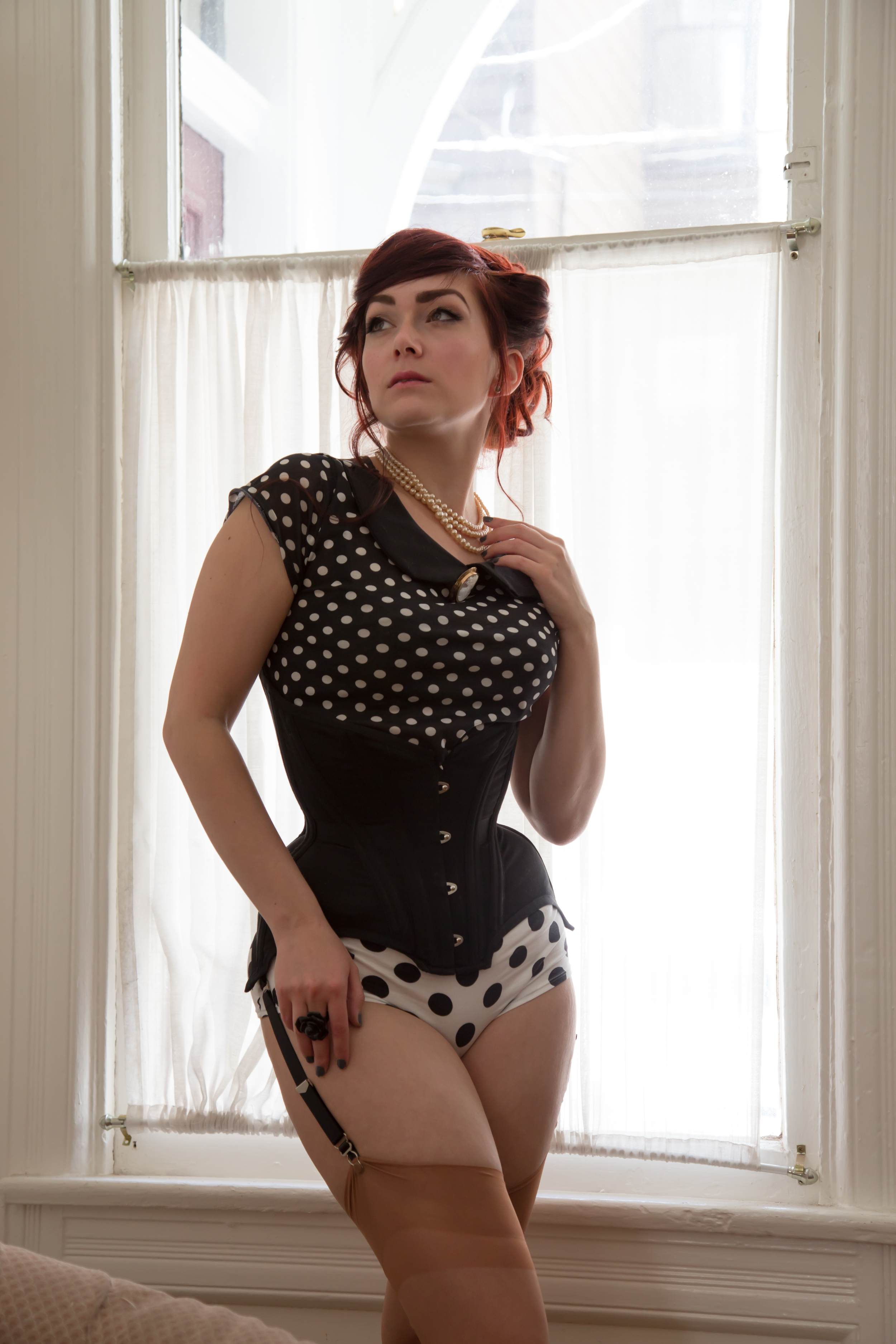 Pop Antique "Gibson Girl" waist training corset | Model: Victoria Dagger | Photo © John Carey | Hair by Vanessa Joy at Vim and Vigor salon