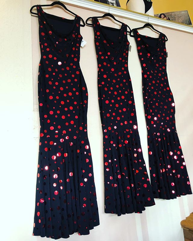 Freshly stitched and now available at @darkgardencorsetry, these dresses feature my signature &ldquo;Disco Dots&rdquo; in a new, red color way. They&lsquo;re reversible and fitted to be worn over a corset! $295. Also available made-to-order in gold o