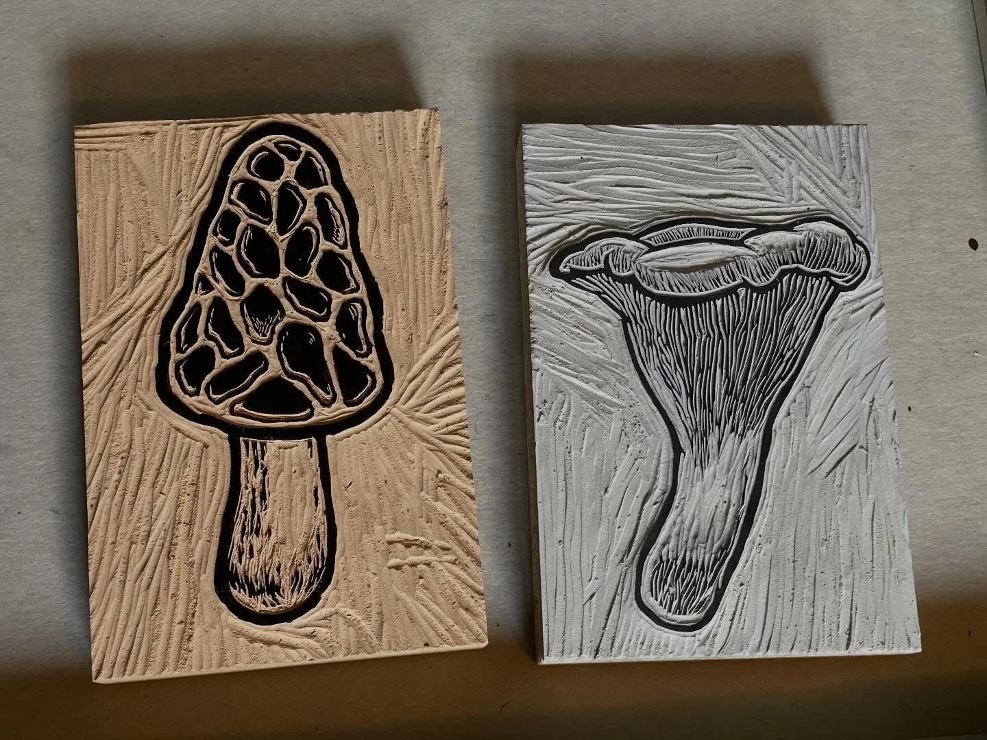 Two new blocks ready for print making. Headed back to the studio at the end of the week &mdash; it&rsquo;s always exciting to get in and make stuff!