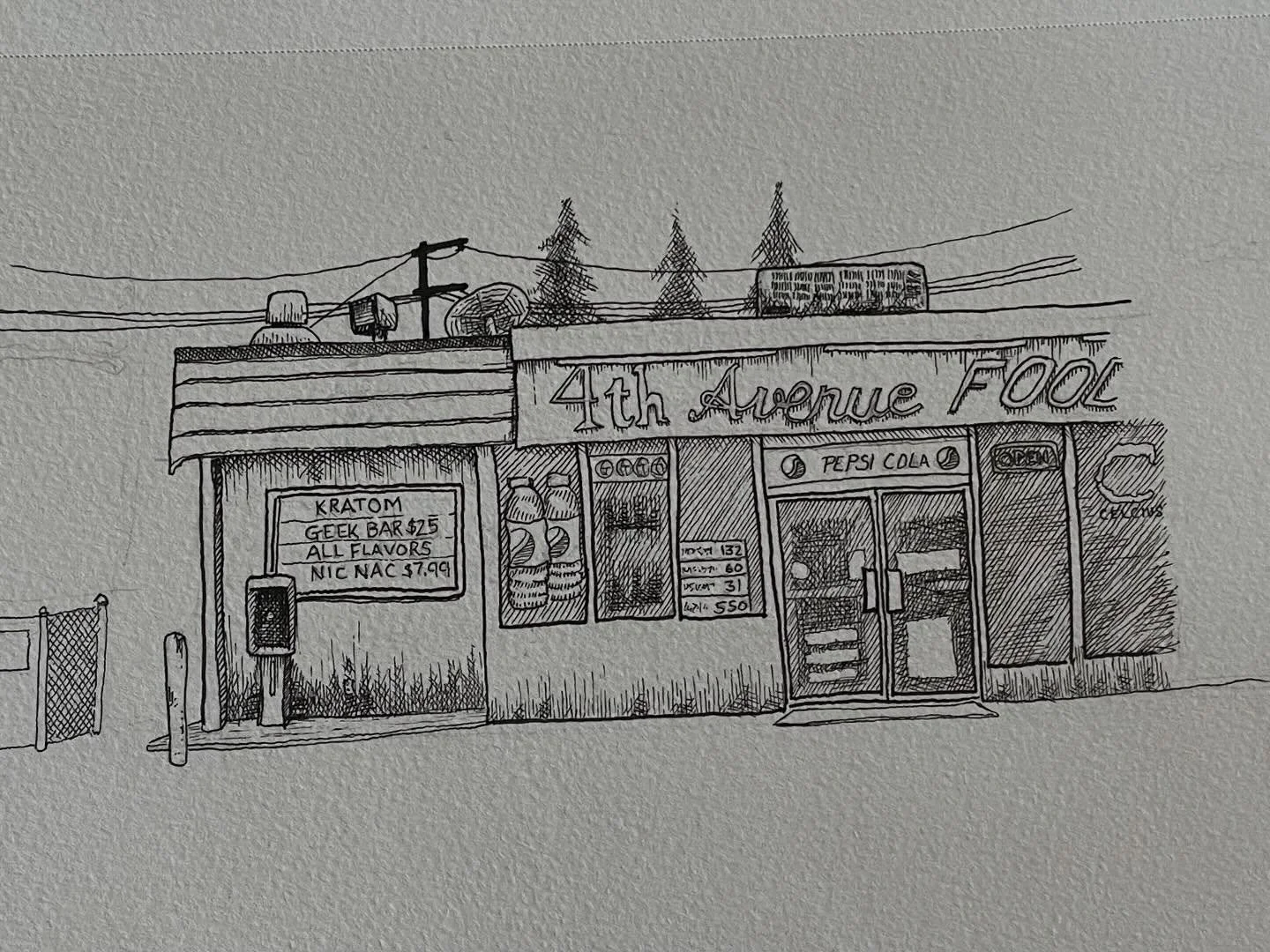 Little study I did of a corner market with some character I found in Olympia on a short road trip a little while back.