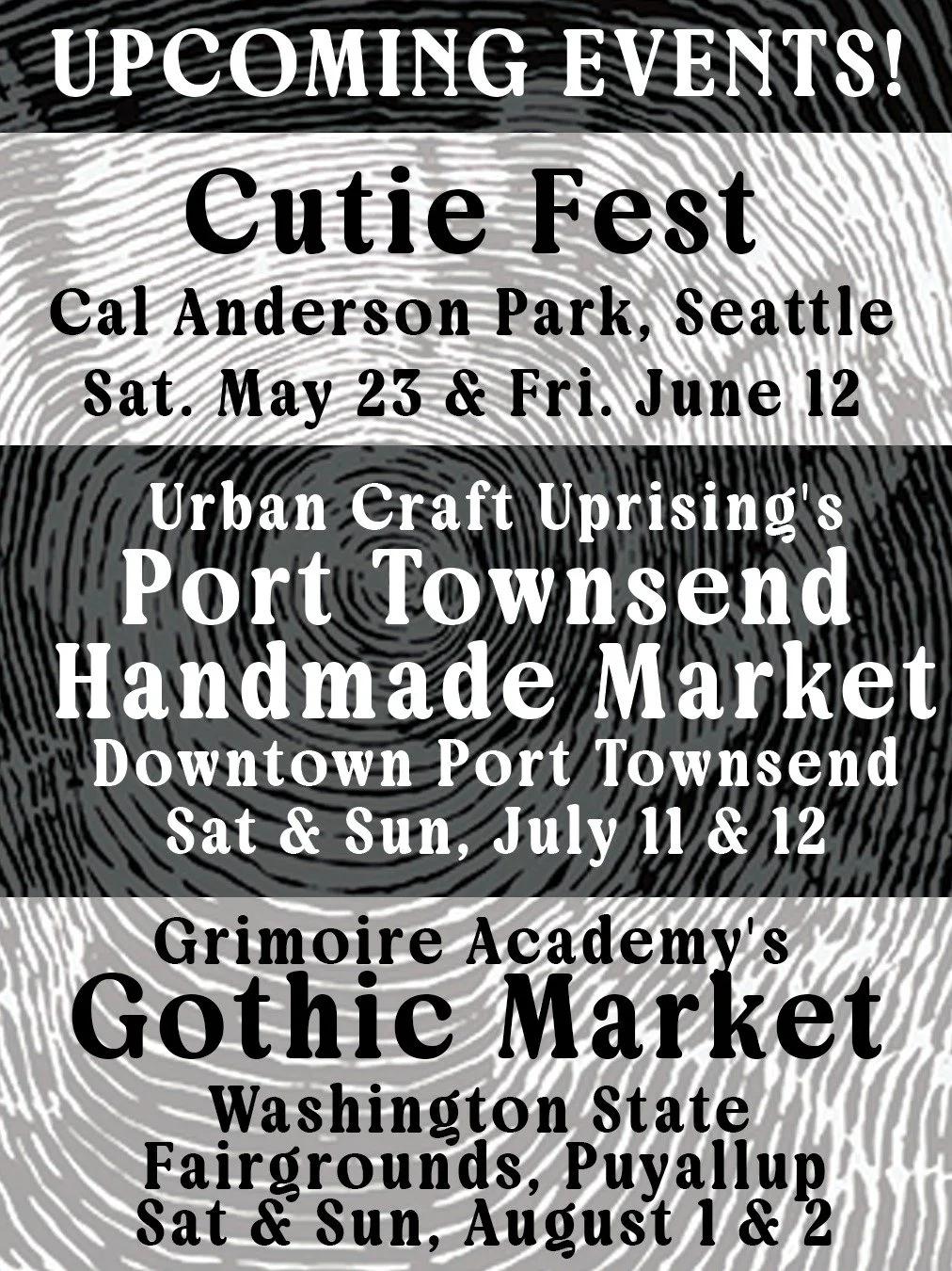 More vendor events! Come see me and lots of other amazing artists and makers. I'll be at another Cutie Fest in Cal Anderson Park this Saturday, rain or shine!