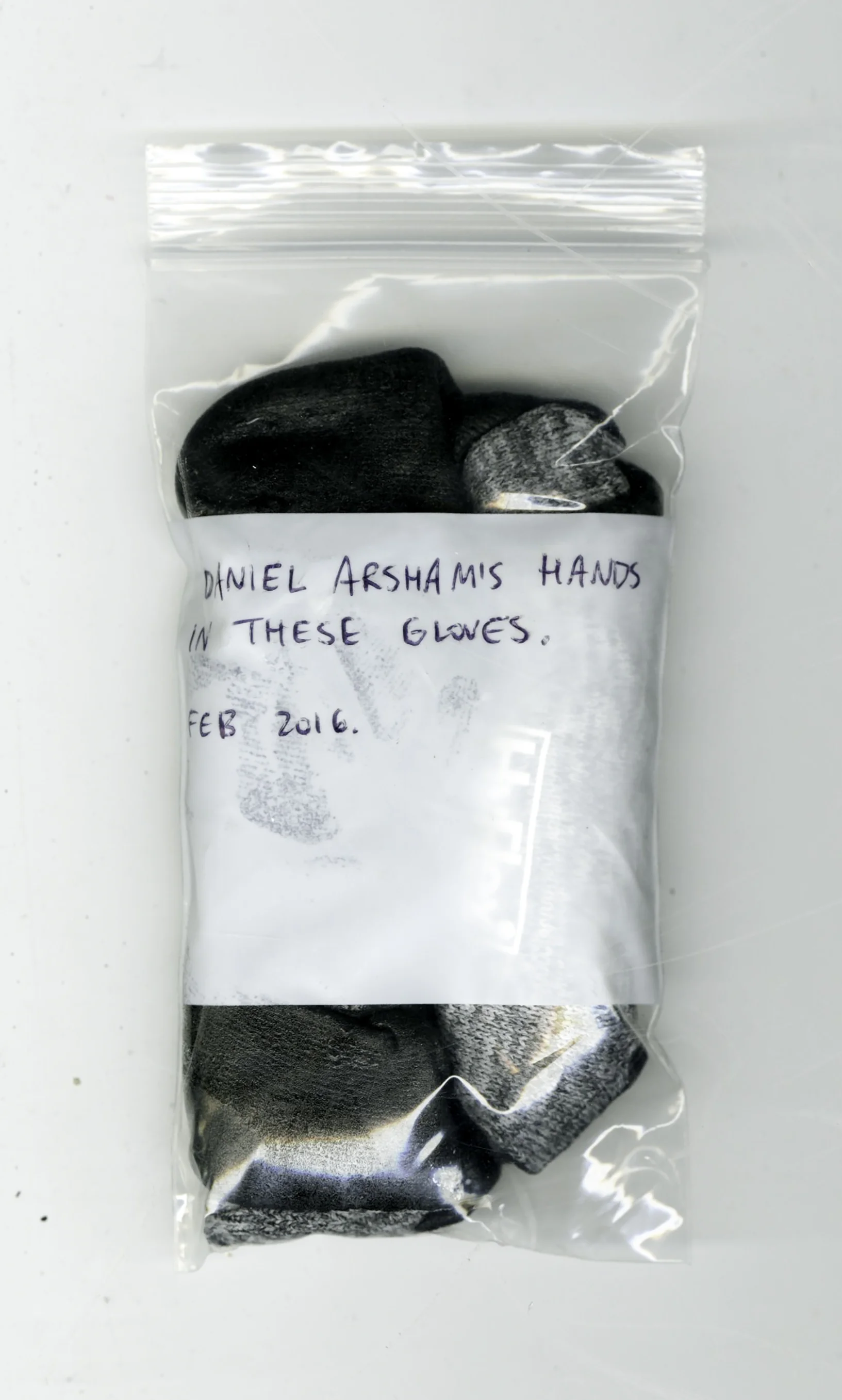 Daniel Arsham's hands in these gloves. Feb 2016. , rubber coated work gloves, bag, 2016