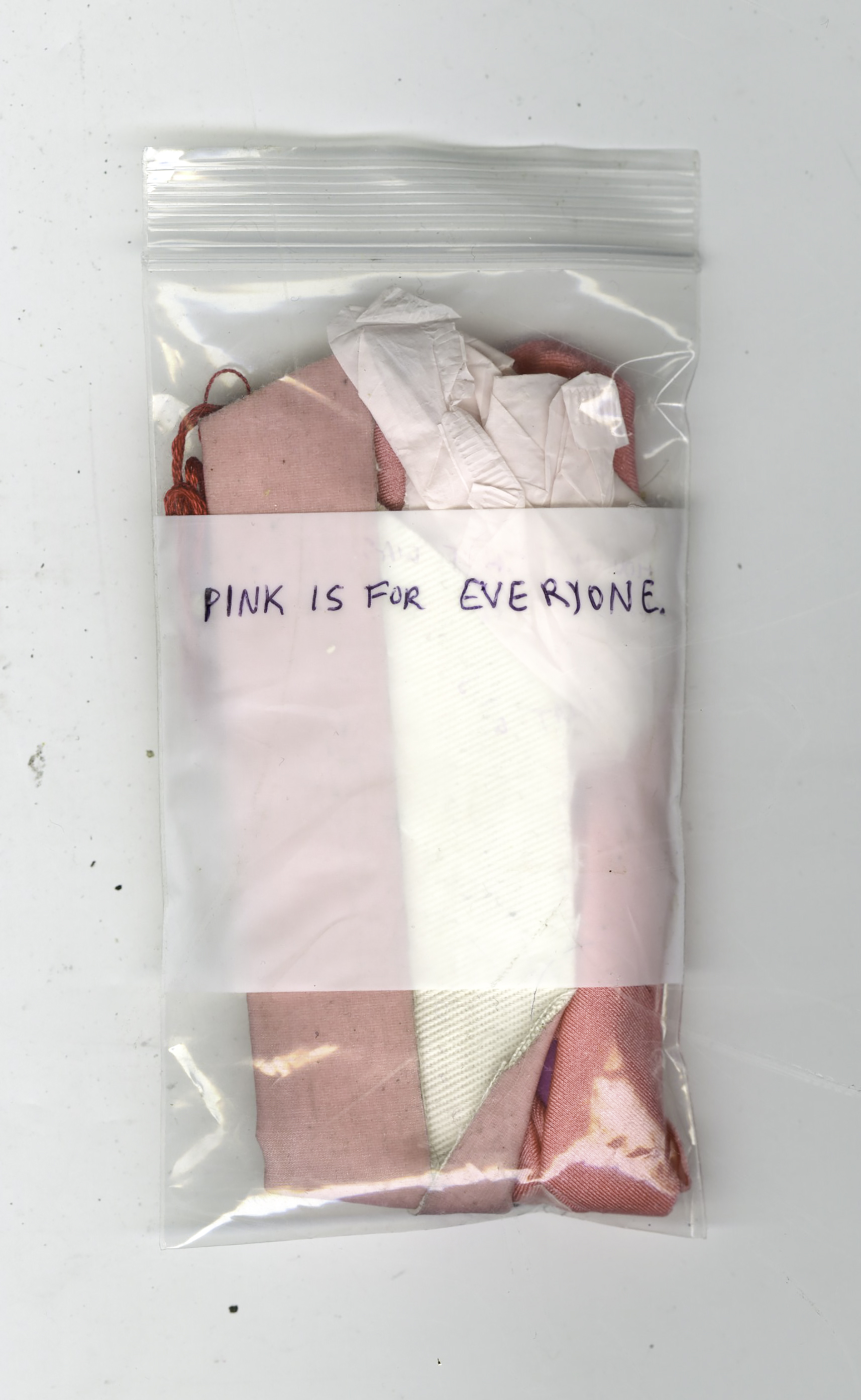 Pink is for everyone. , pink spandex, pink coated fabric, red embroidery floss, super size tampon, pink plastic, bag, 2016
