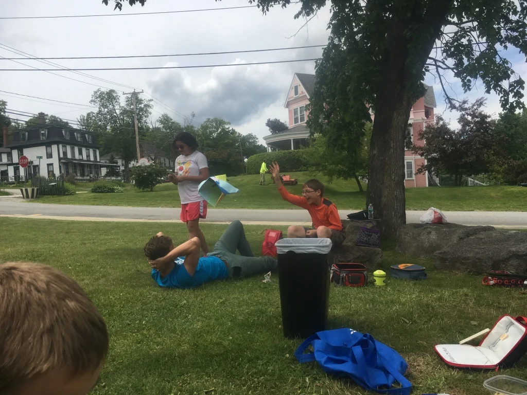  One young designer created a paper hat throwing game with a counselor! Laughter was enjoyed by all. 