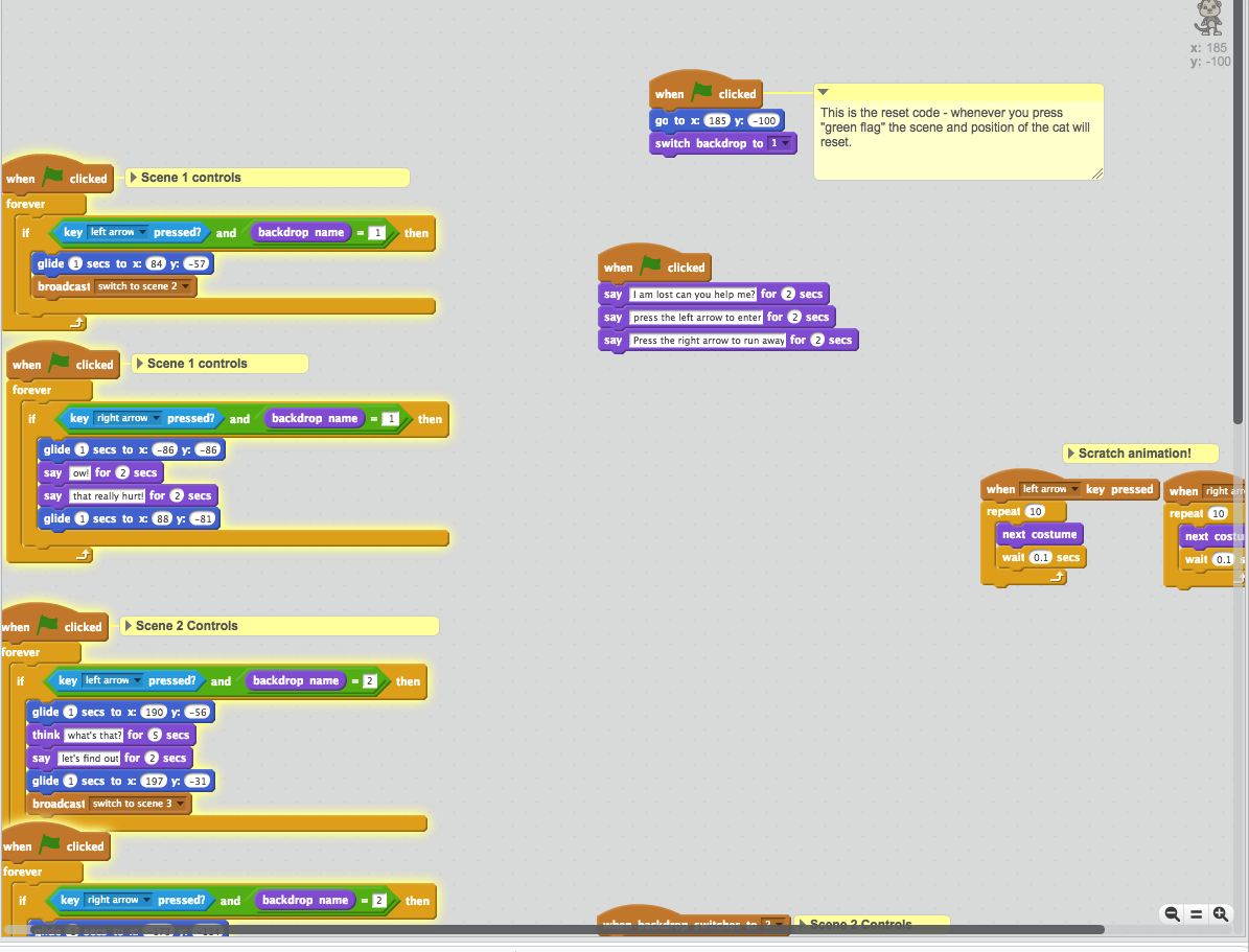 Student code sample from a choose your own adventure game!