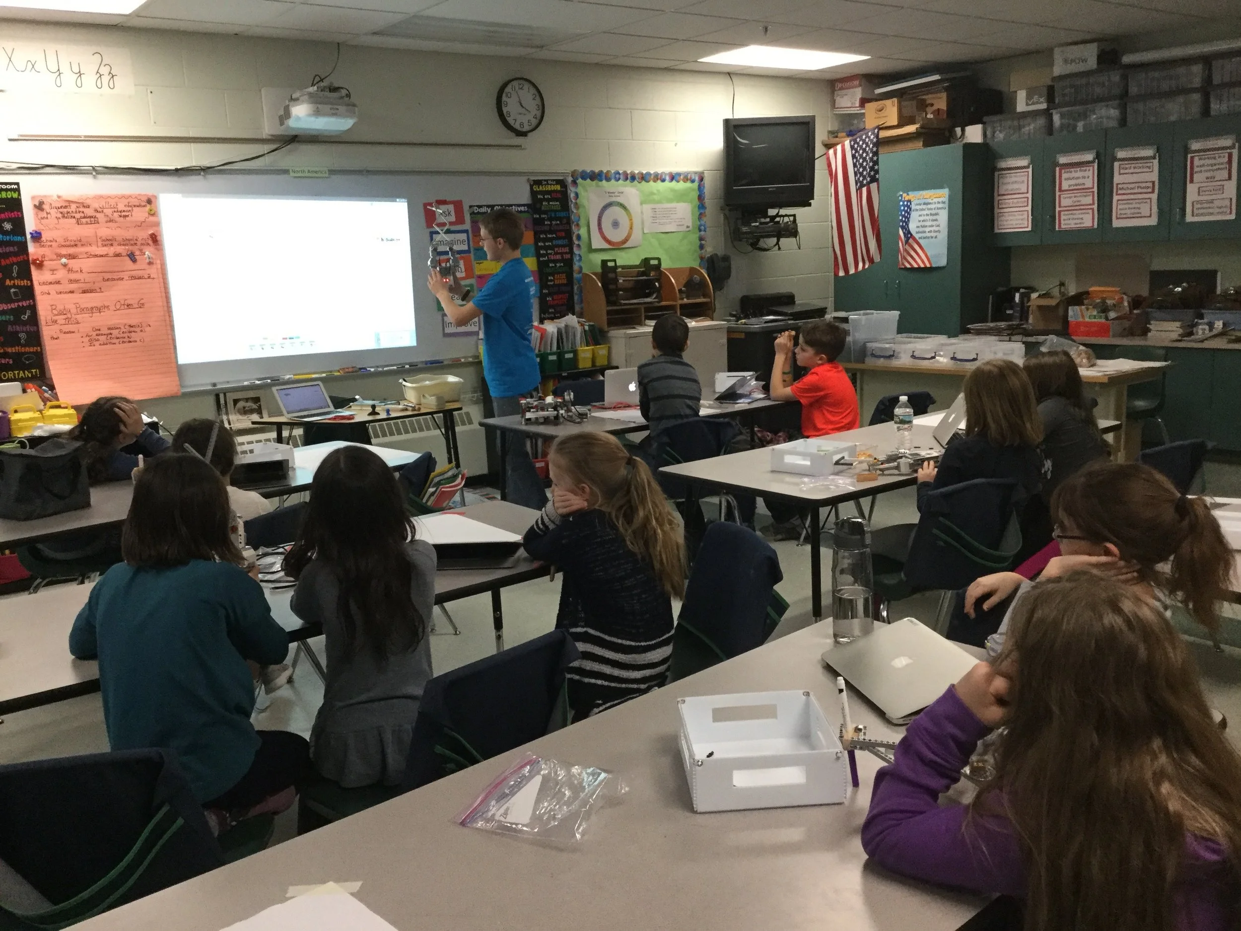 Explaining a very cool example build in front of class!