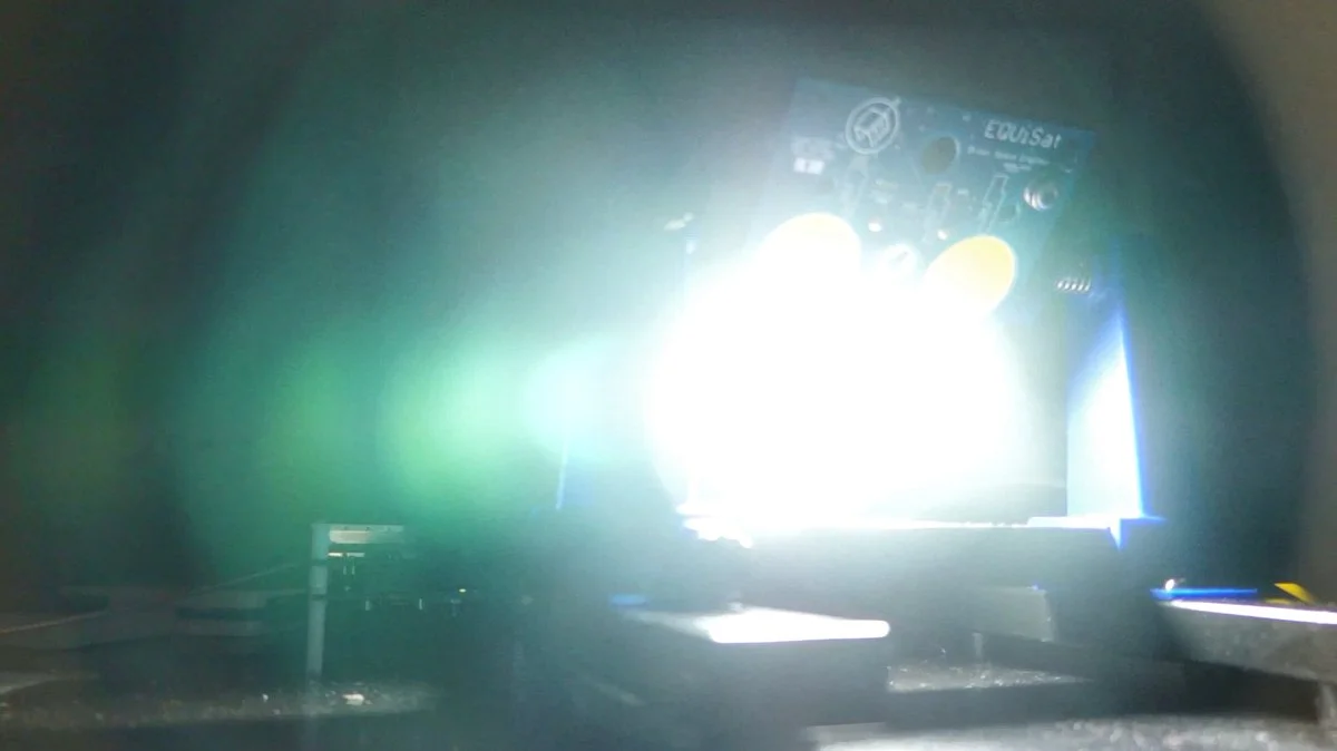  EQUiSat flashing two of its four LEDs 