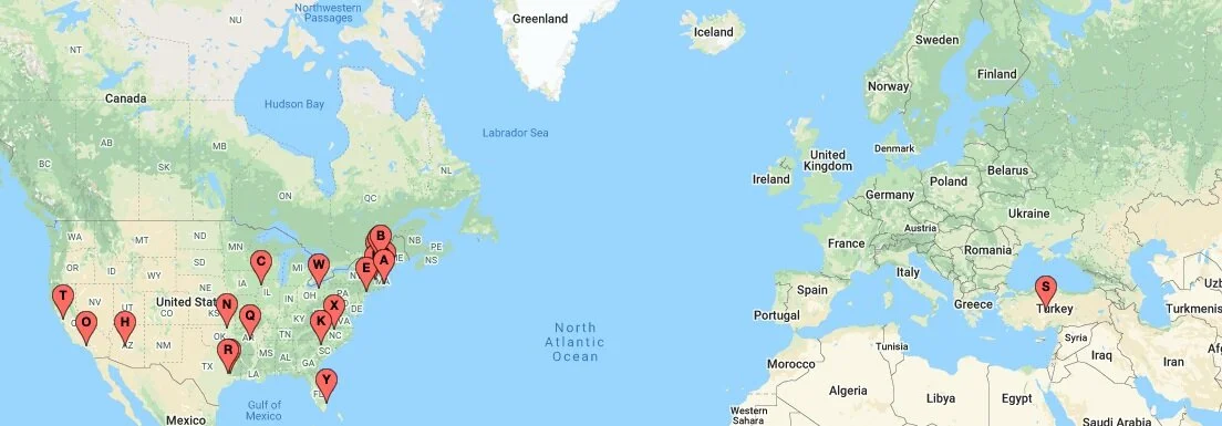  Maps of where participants joined us from for our four coffee hours this summer 