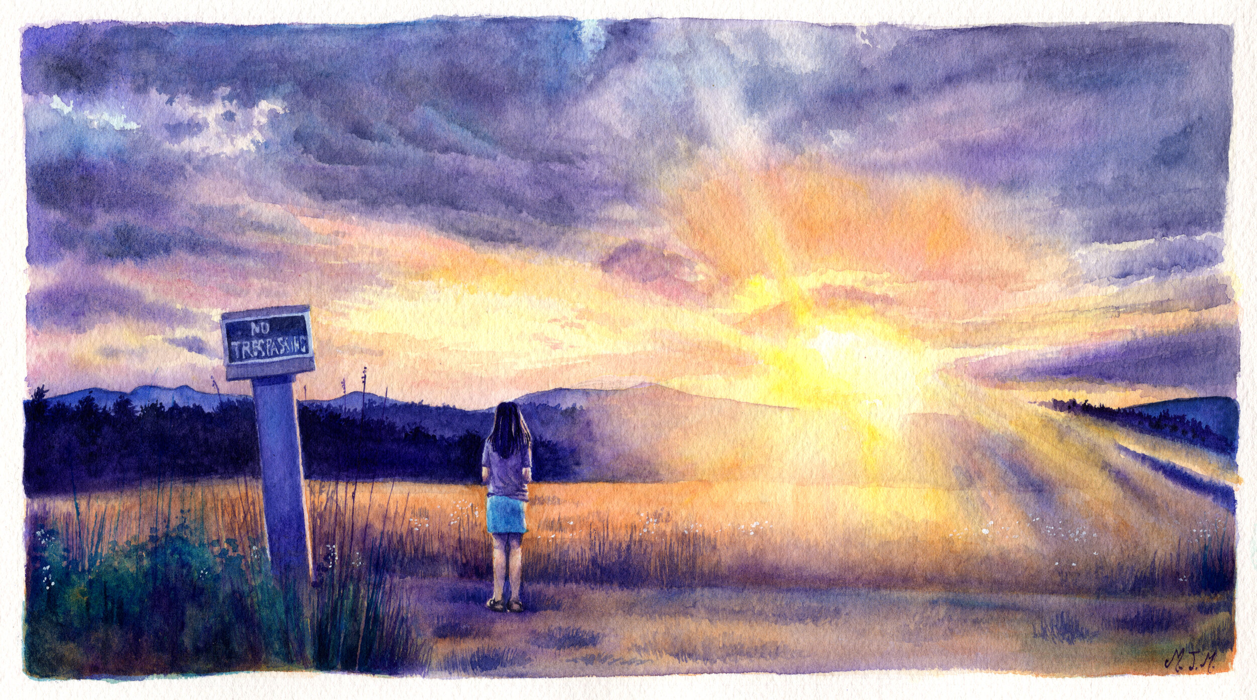 Sunset At The End Of Lodge Road, Watercolor