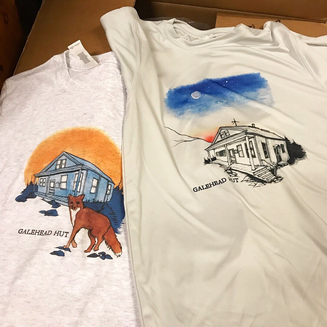 Appalachian Mountain Club 2018 Huts Shirt Designs, Watercolor and Pen