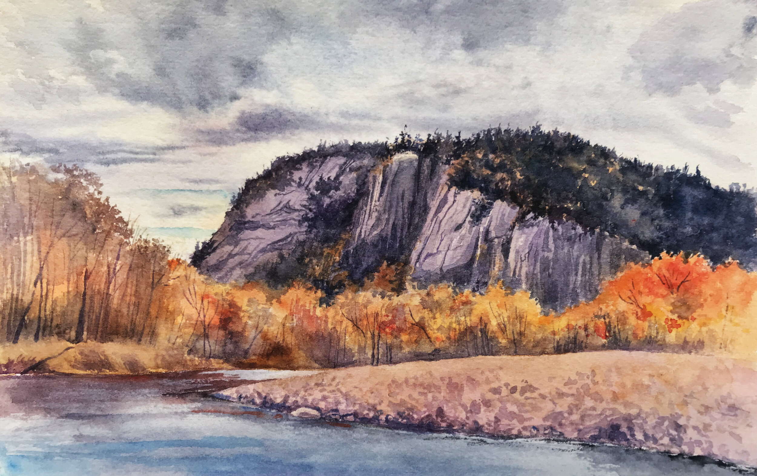 Stormy Morning Light On Cathedral And Whitehorse, Watercolor