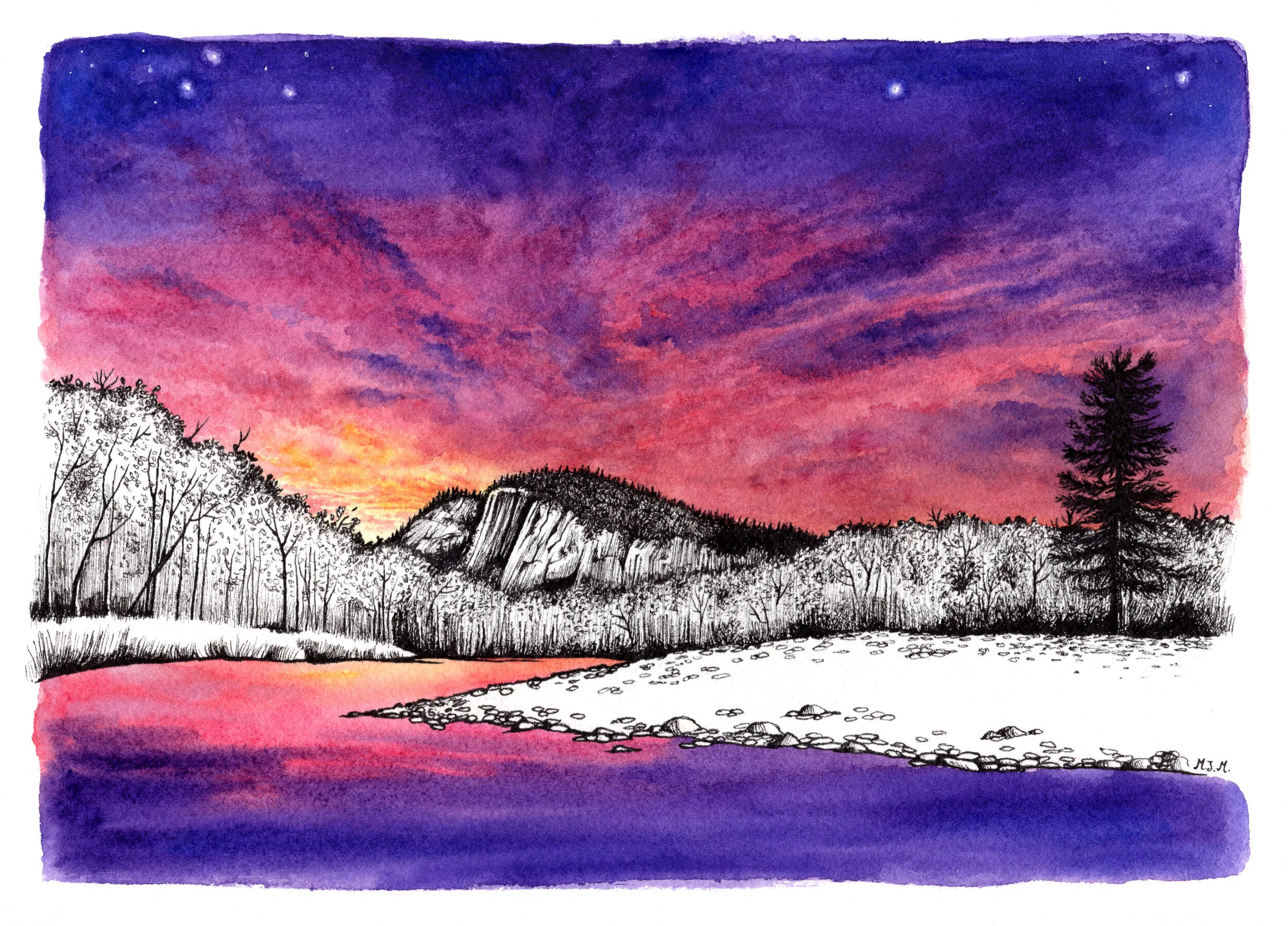 Twilight Beer Label, Watercolor and Pen