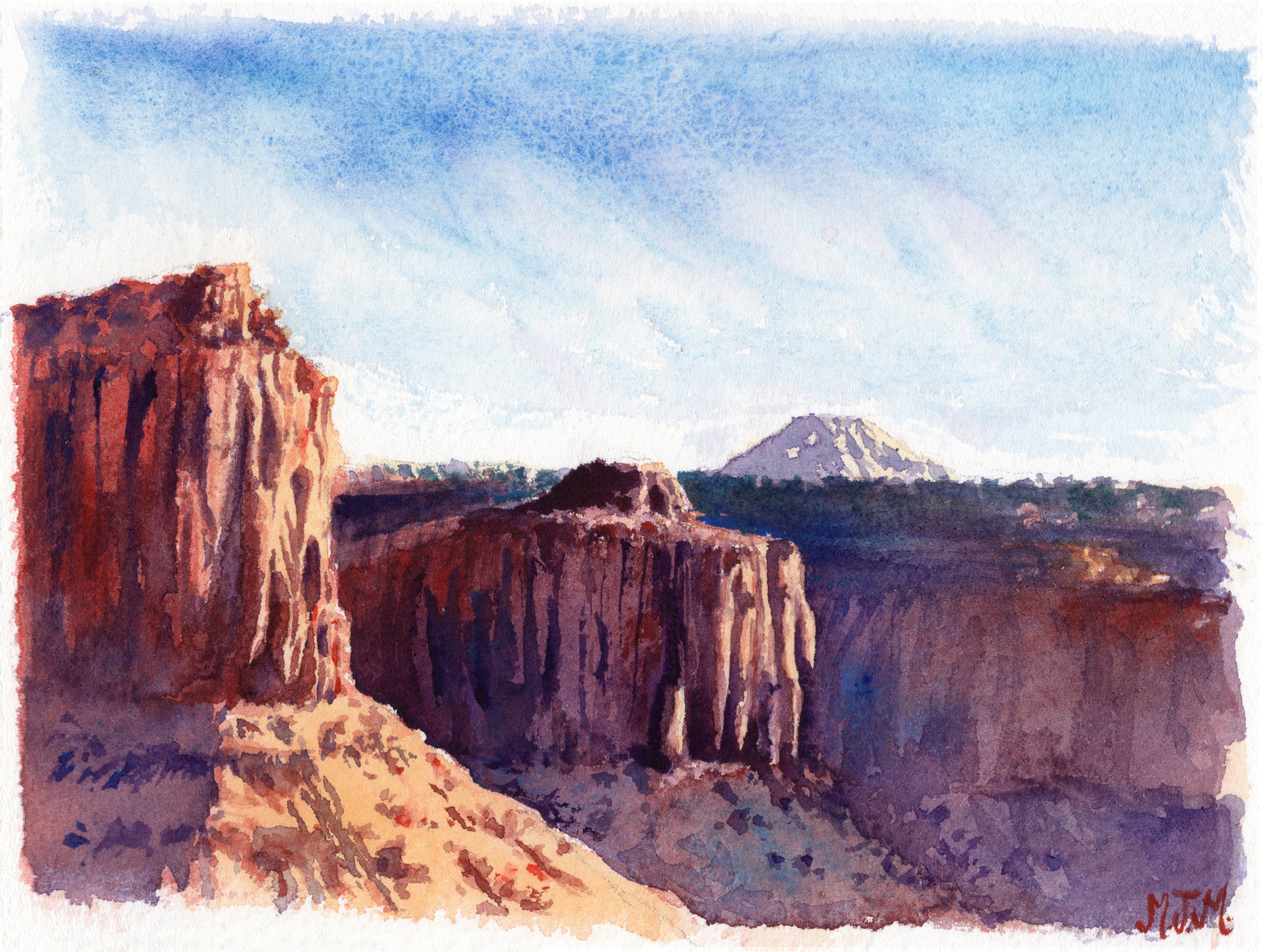 The Fin and Broken Tooth, Indian Creek, UT, Watercolor