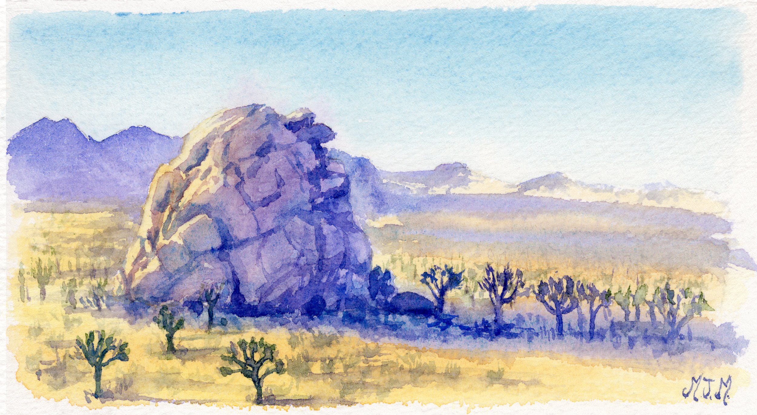 Joshua Tree Sunrise, Joshua Tree NP, CA, Watercolor