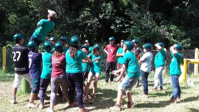 Salvadoran youth participating in teamwork activities as part of our Youth Development project.