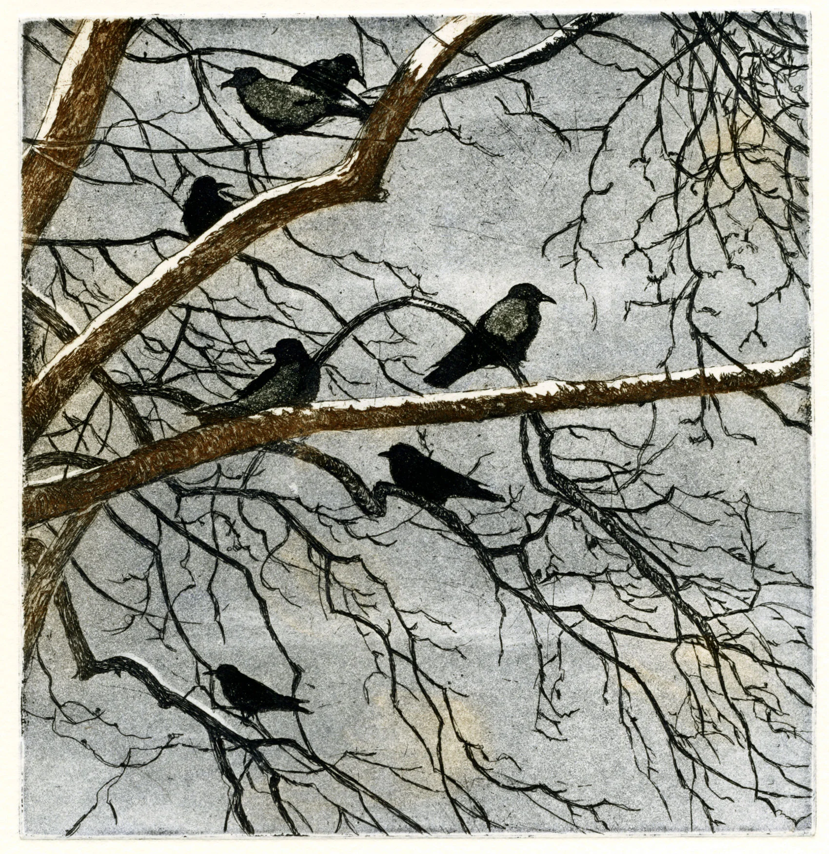 Seven Crows, etching