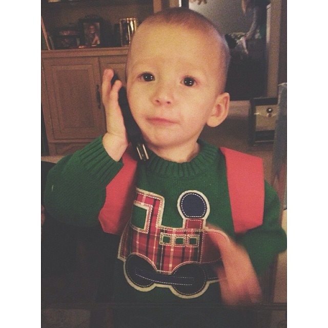 Micah loves to mimic us on the phone!&nbsp;
