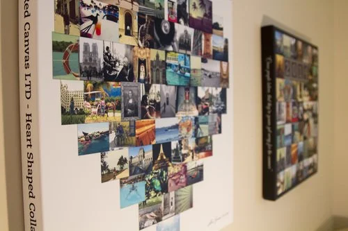 Two collages hanging up in our studio