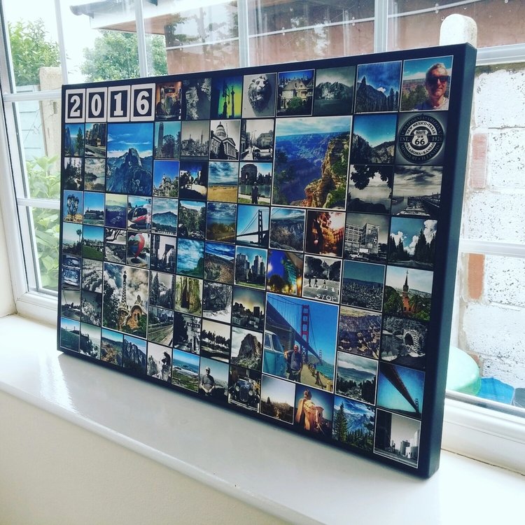an 8x12 grid with 4 large photos and 4 block texts on a 20x30" canvas