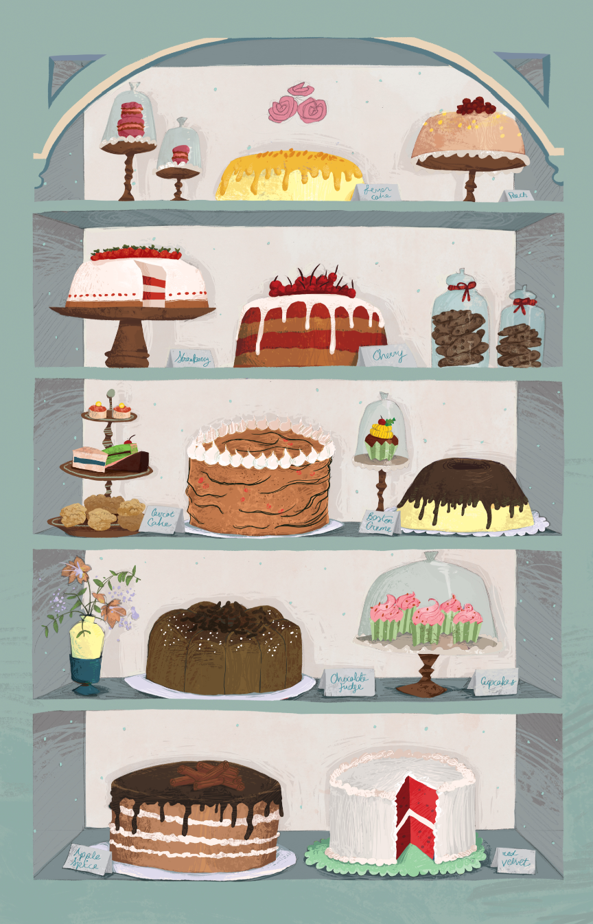 Cake Illustration that I have Sketched for Flora's and that was coloured by Inez Kristina
