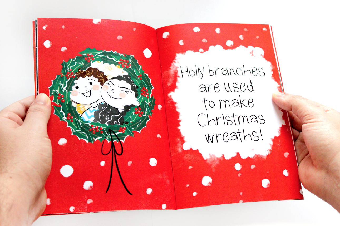 Each spread includes a leaf from a native Scottish tree, and a fun fact about the tree.