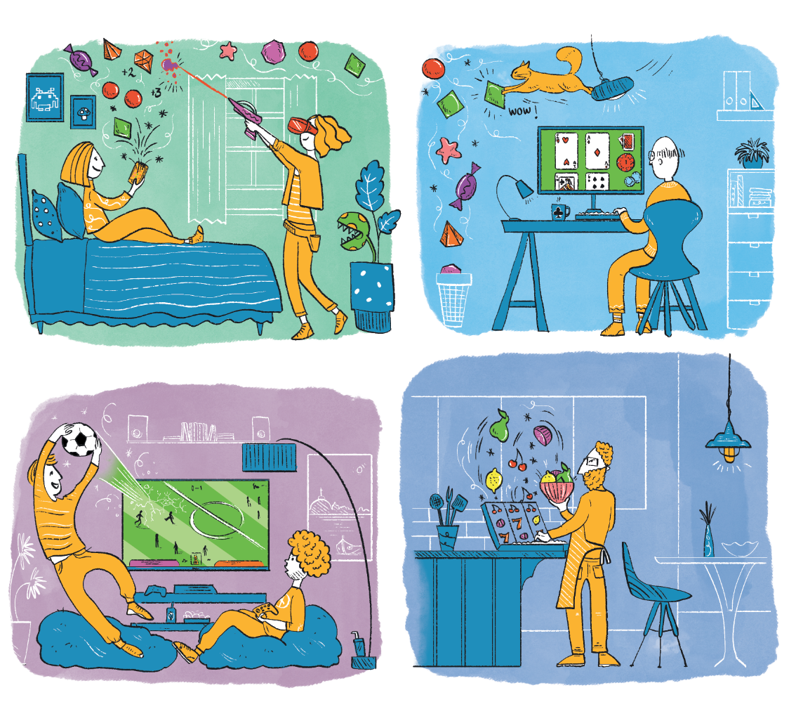 Editorial Illustrations showing various gaming platforms and genres