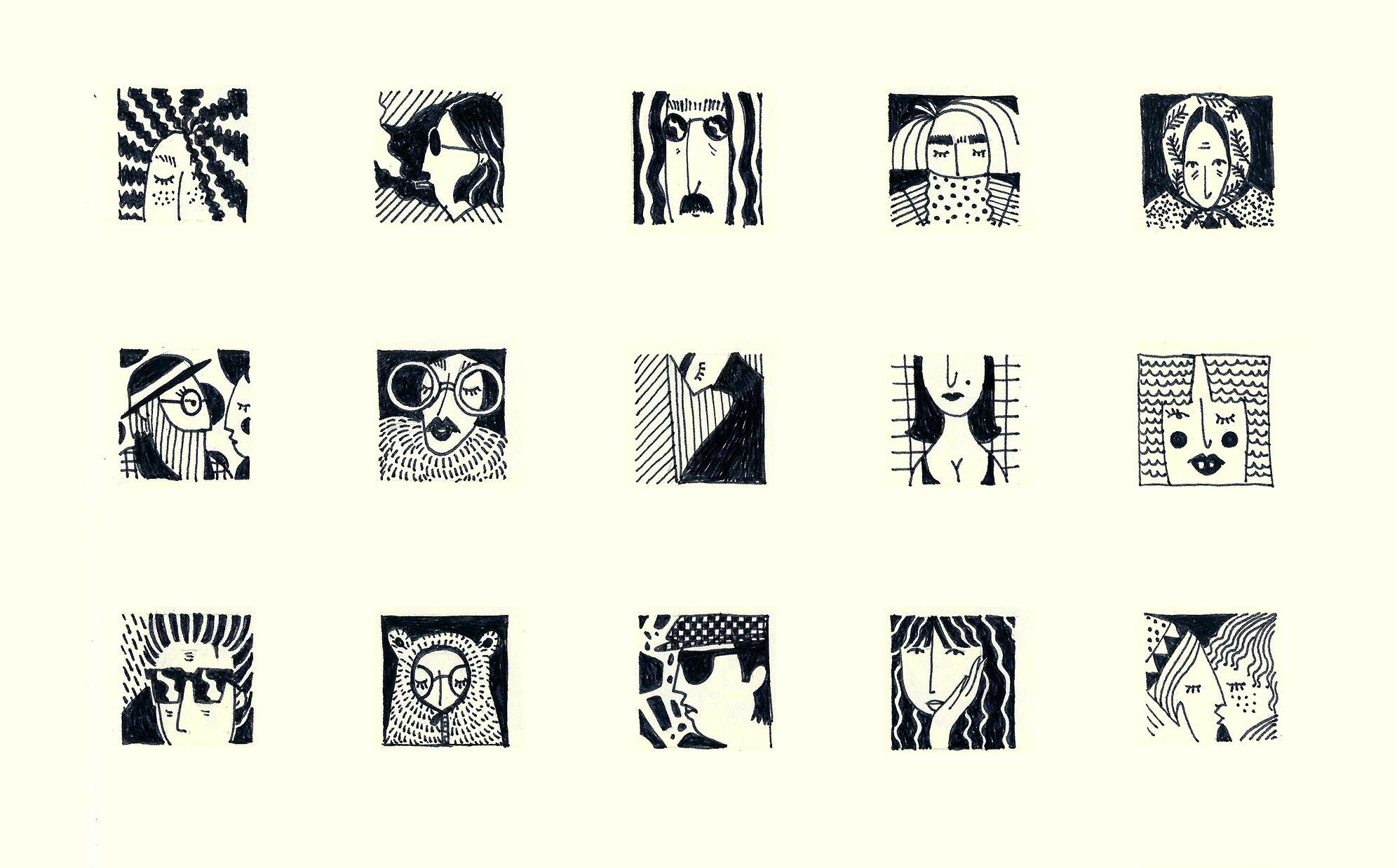 These were my drawings for this challenge that were drawn during the Month of September 2018. I decided to draw black and white characters on off-white Fabriano paper.
