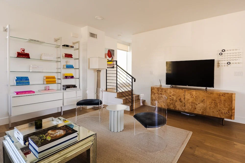 Modern living space with staircase and clean architectural lines in Echo Park