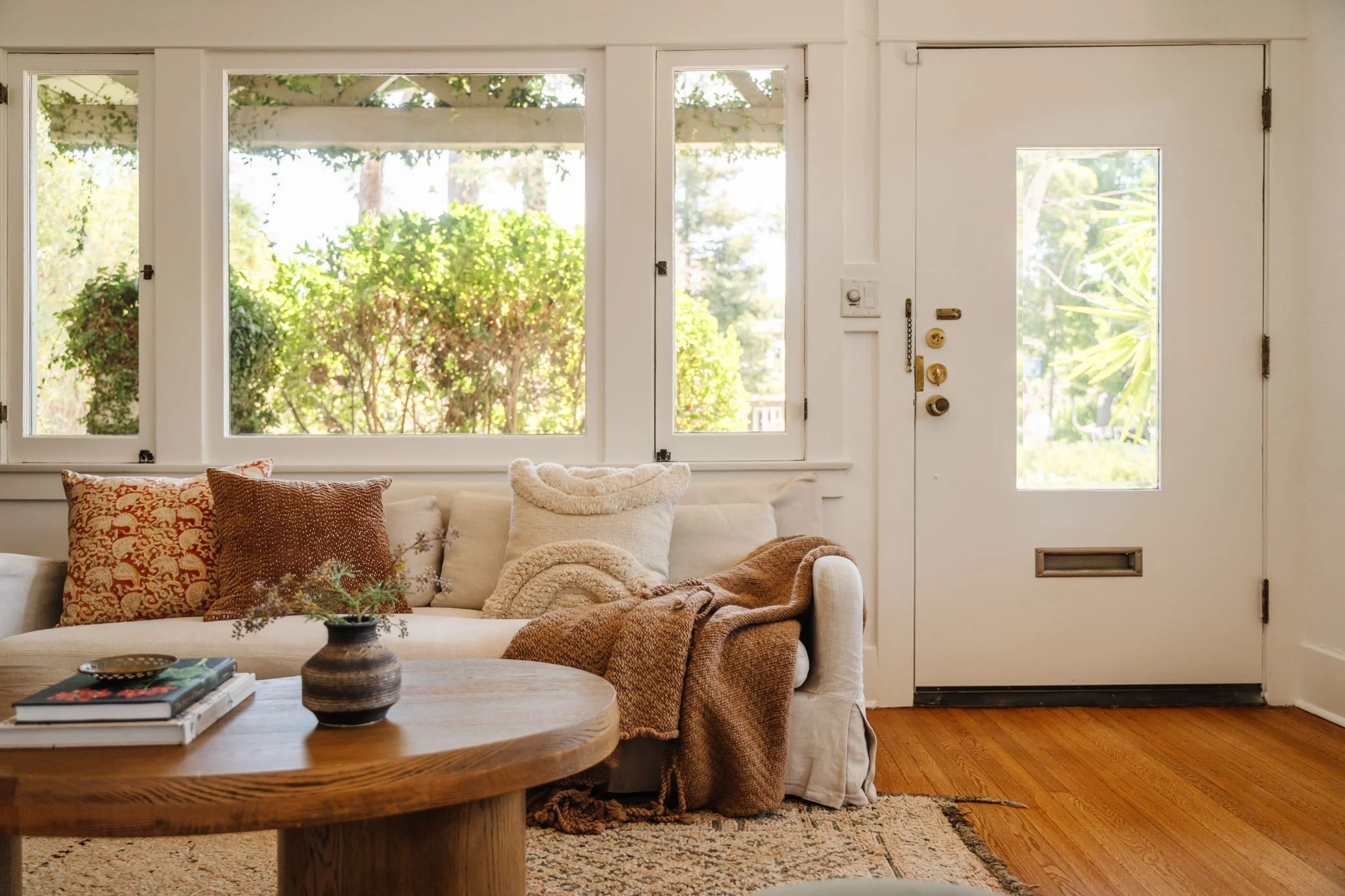 light filled living room with original windows in Silver Lake Craftsman home