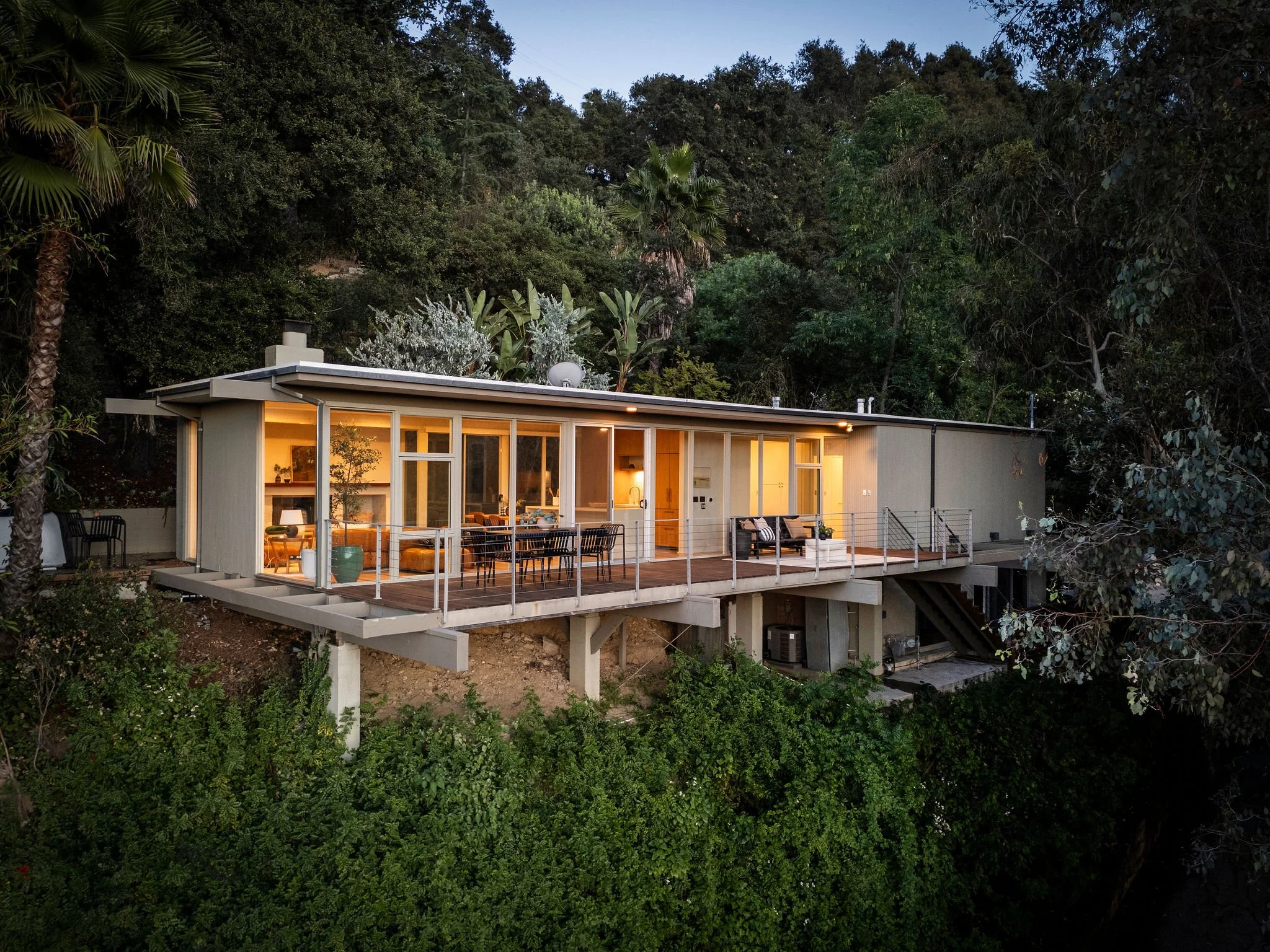 Hollywood Hills mid-century modern home with expansive deck and canyon views at 3640 Multiview Dr